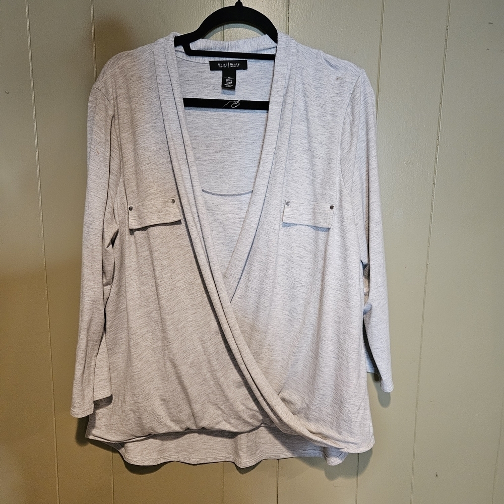 White House Black Market Surplice Wrap Top | Soft Gray Drape Blouse | Women’s XL